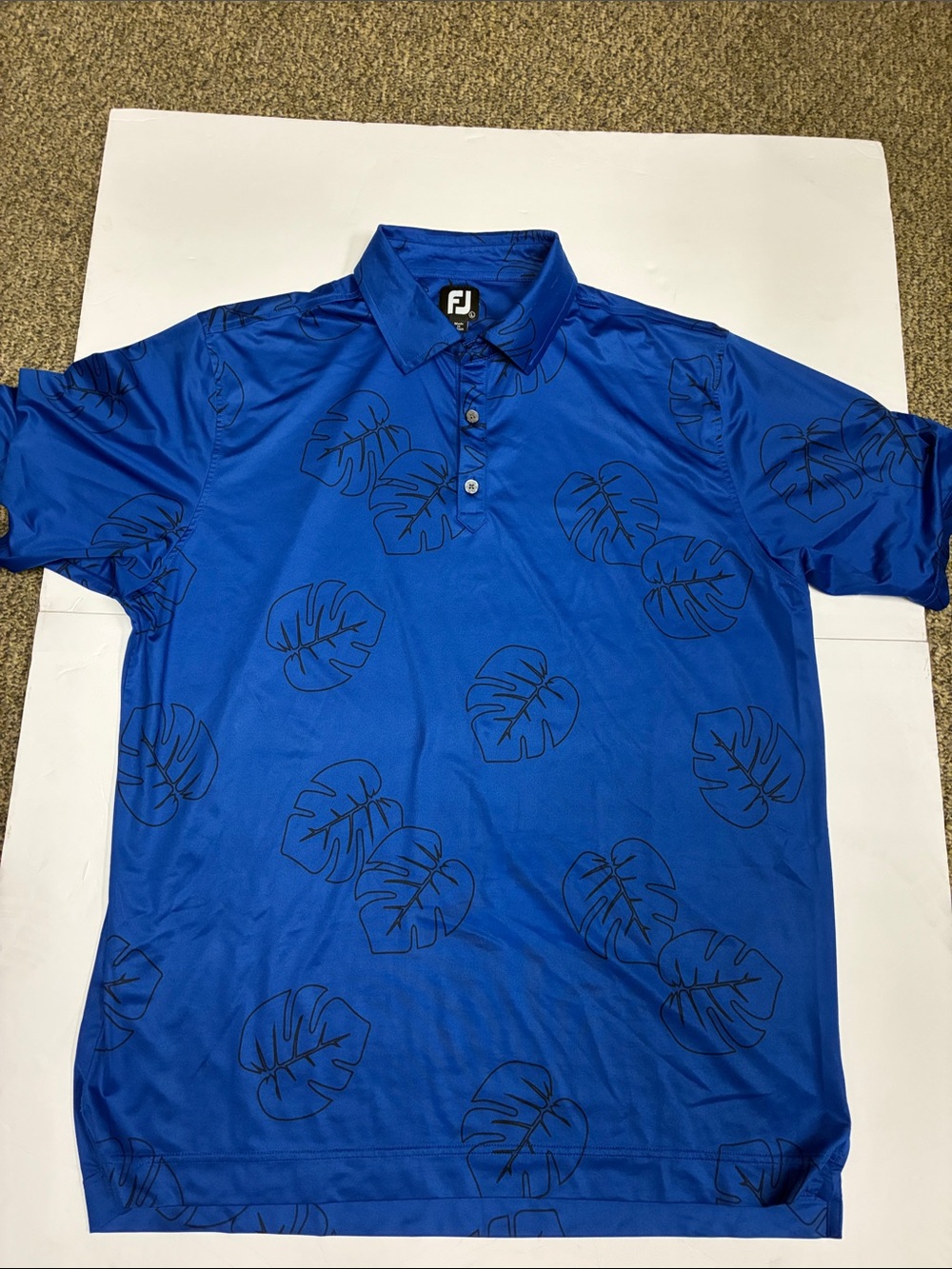 FJ FootJoy Mens Royal Blue Leaf-Print Men's Polo Size Large